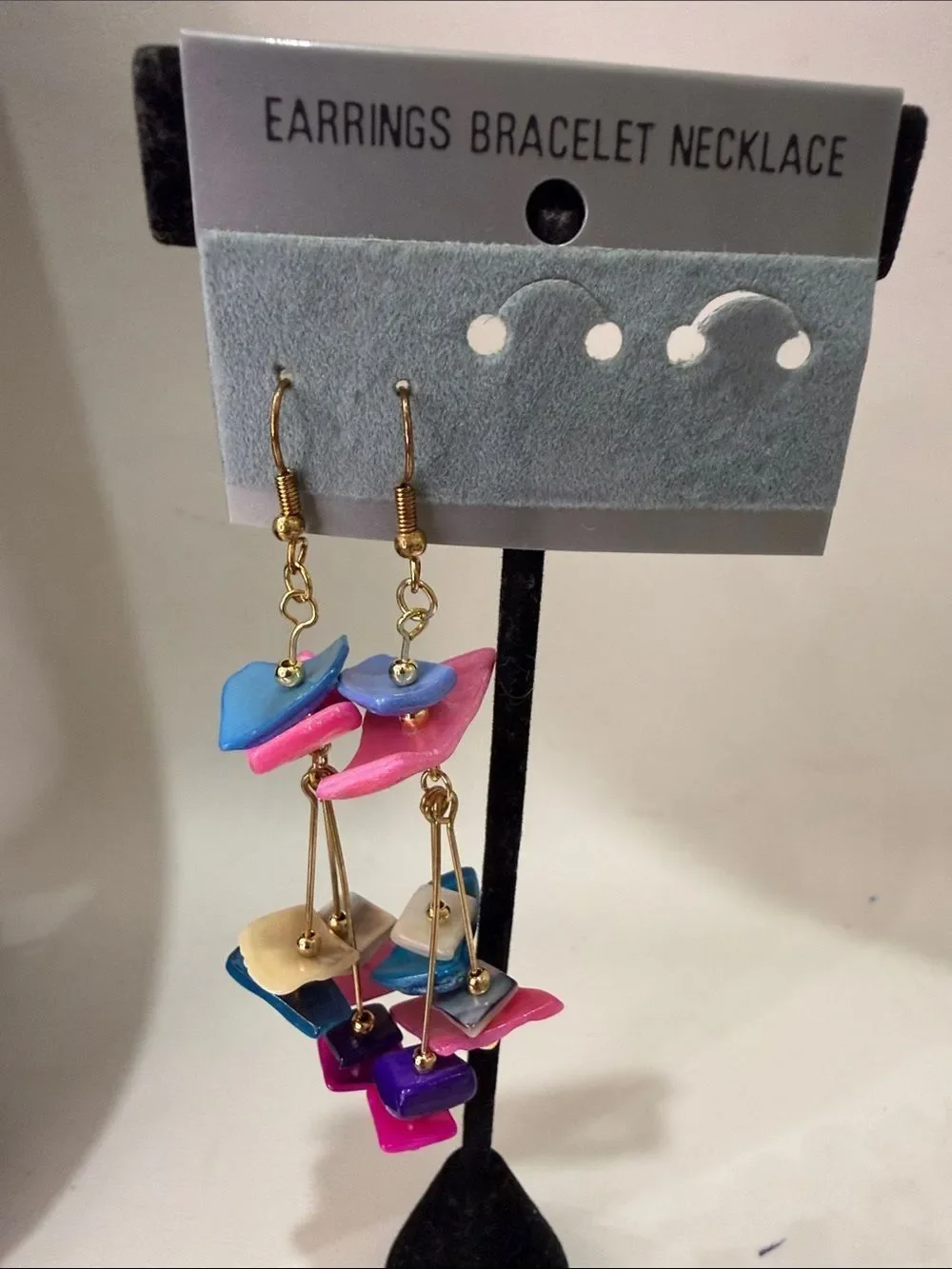 Multicolor Shell Chip Beads Gold Necklace Bracelet & Earring Set Pink & Purple